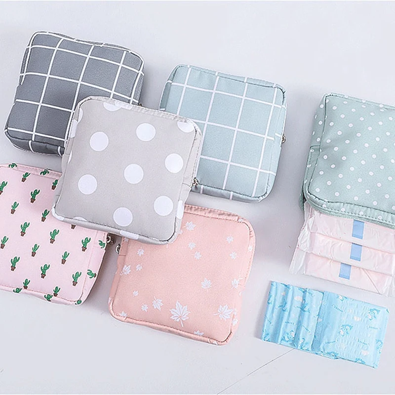 

1pc Simple Pattern Sanitary Pad Pouch Lovely Girls Organizer Purse Napkin Towel Women Cosmetic Makeup Storage Bag Coin Purse Bag