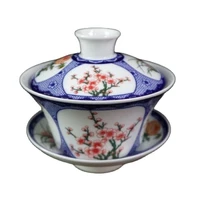 chinese old porcelain blue white glazed tea bowl with plum orchid bamboo chrysanthemum patterns