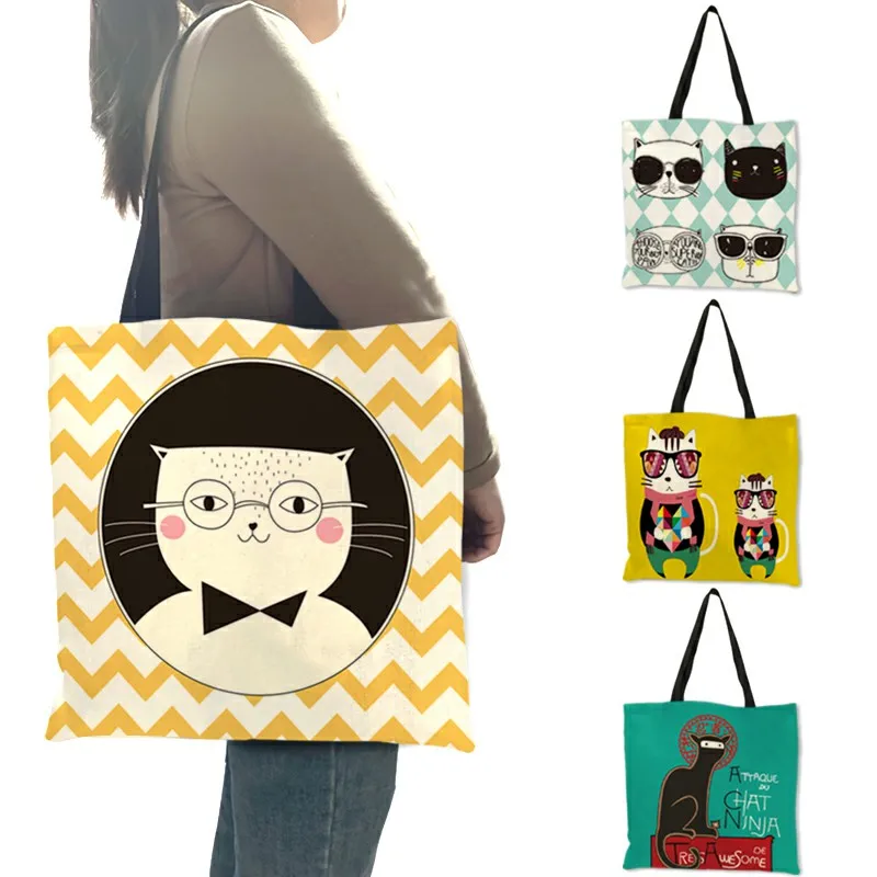 

Симпатичные сумки с мультяшным принтом кошки для женщин 2019, женские сумки с большим глазом, сумки-тоуты, портативные повседневные школьные ...