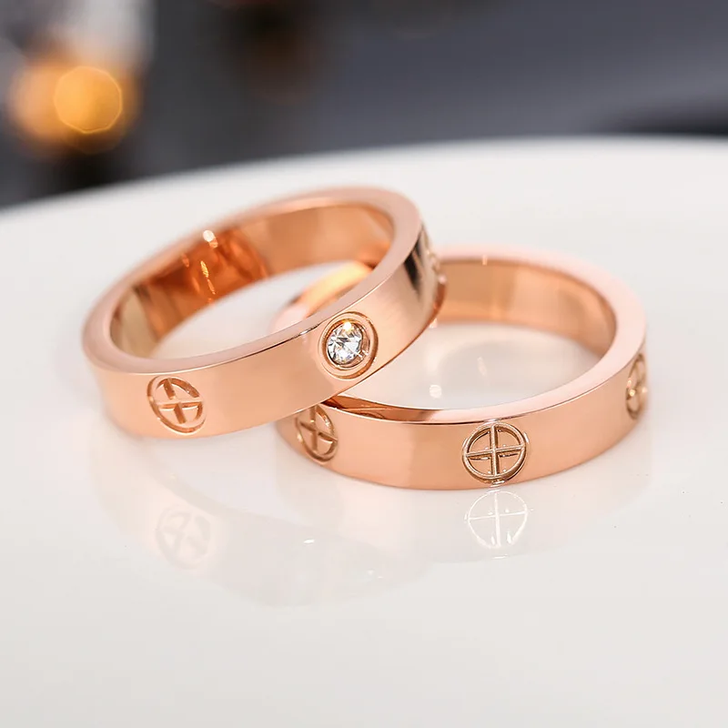 Love Jewelry Titanuim стальное кольцо цвета розового золота CZ с кристаллом для женщин 316L