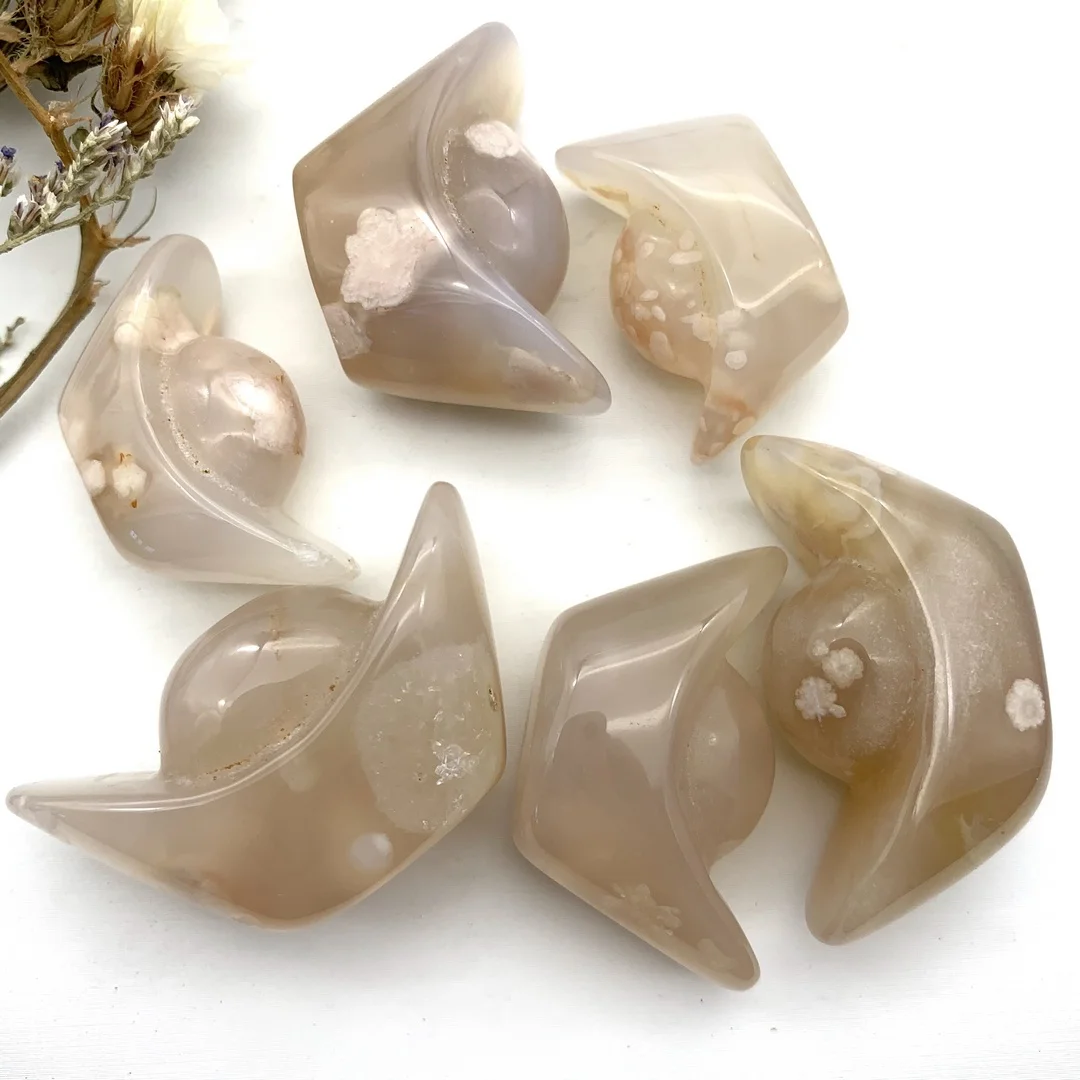 

30-40mm 1pc Natural Cherry Blossom Agate Ingots Meditation Small Size Healing Chakra Polished Healing Crystals Stones