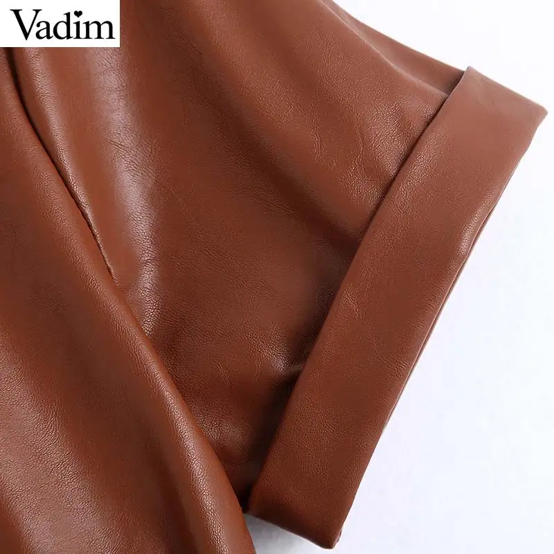 Vadim женское стильное платье миди из искусственной кожи с поясом и карманами