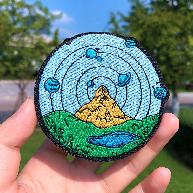 

Prajna Round Patches Mountain Sun Adventure Explorer Embroidered Patches For Clothing DIY Outdoor Travel Iron On Patch Appliques