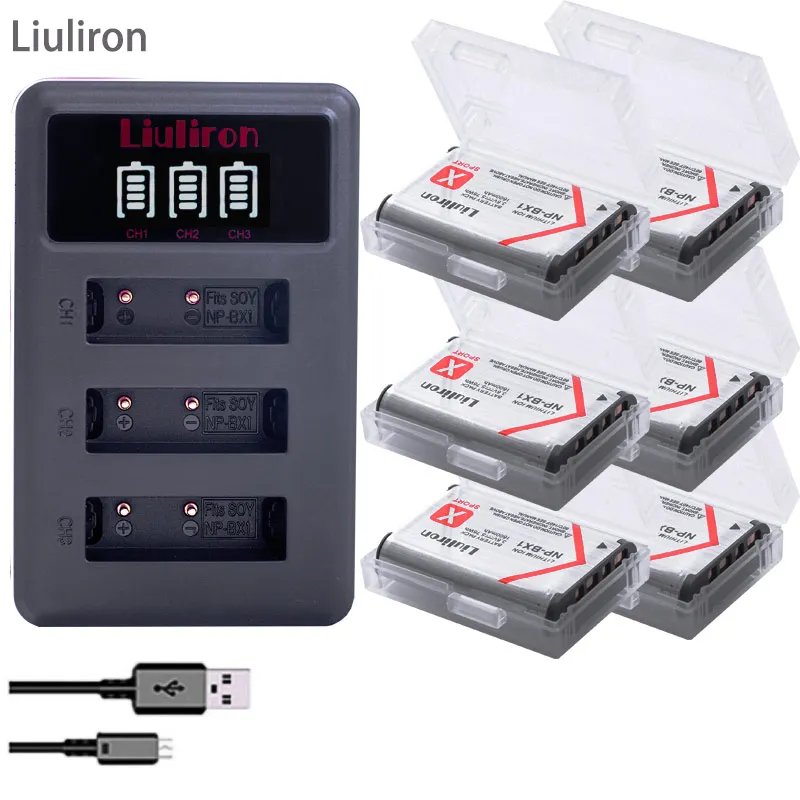 charger and 6battery 6x акумуляторная батарея NPBX1 NP-BX1 NP BX1 Батарея пакеты+ 3 лота USB Зарядное устройство для sony комплектующие фотоаппарата sony DSC RX1 RX100 AS100V M3 M2 HX300 HX400 HX50 HX60 GWP88 - Цвет: charger and 6battery