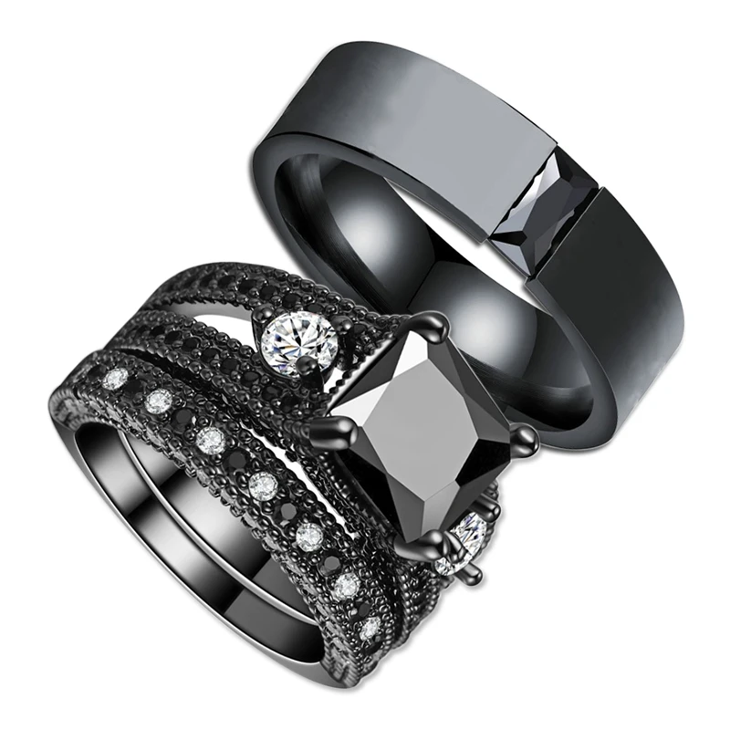 Модное Гламурное черное обручальное кольцо для пары ювелирные изделия с