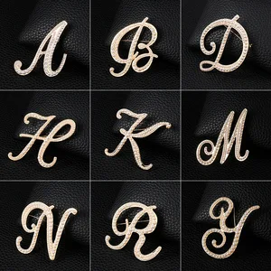 Imported High-End English Letter Brooch Pin Pearl Metal Gold Color Lapel Pins and Brooches Clothing Jewelry G