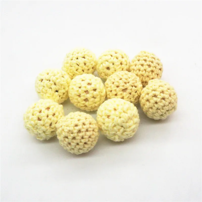 Cream yellow Chengkai 50 шт. 16 мм 20 мм Круглый Вязание Хлопок крючком деревянные шарики для DIY украшения Детские украшения Прорезыватель для зубов ожерелье игрушка - Цвет: Cream yellow