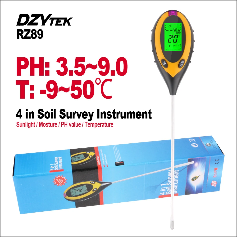 

RZ 4 in1 Soil Moisture PH Meter Monitor Digital Gardening Flower Plant Farming Soil Tester Sunlight Tester With Acidity Humidity