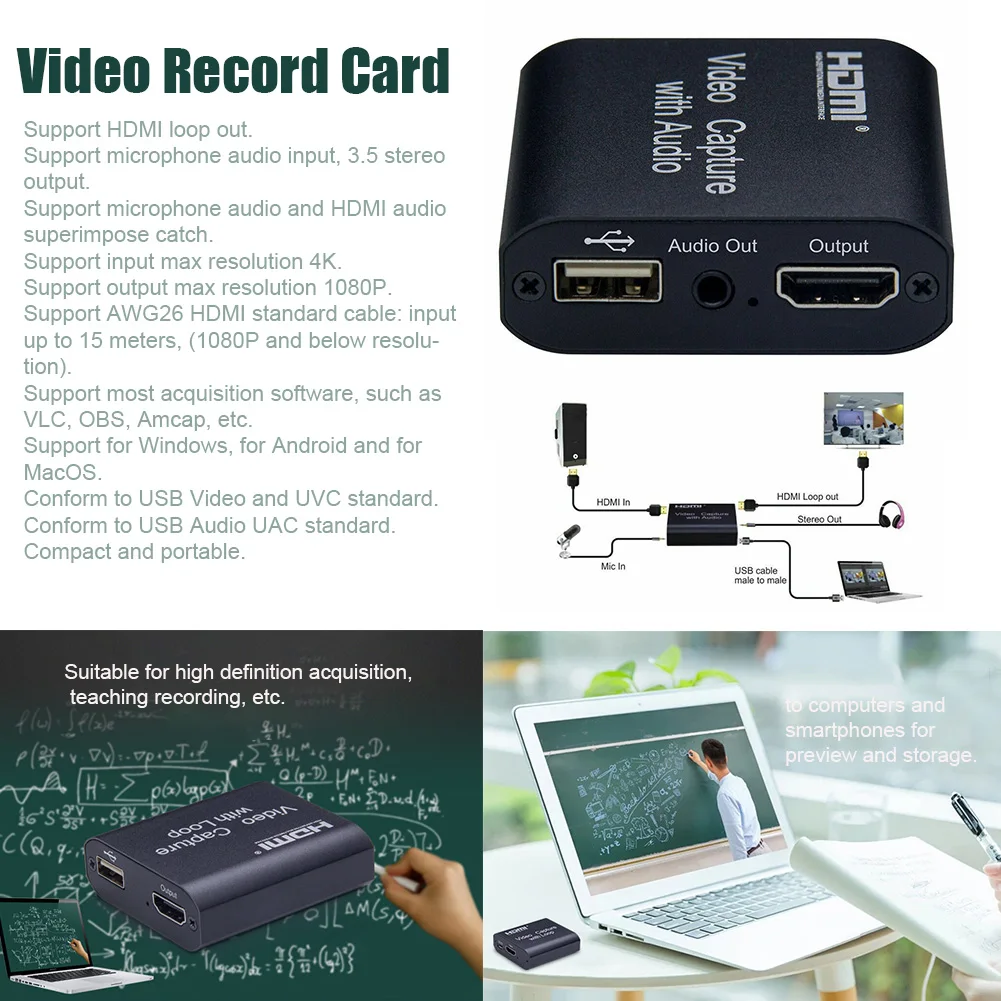 Plug And Play 4K обучающая видеокарта стерео вход портативный универсальный с Аудио HDMI