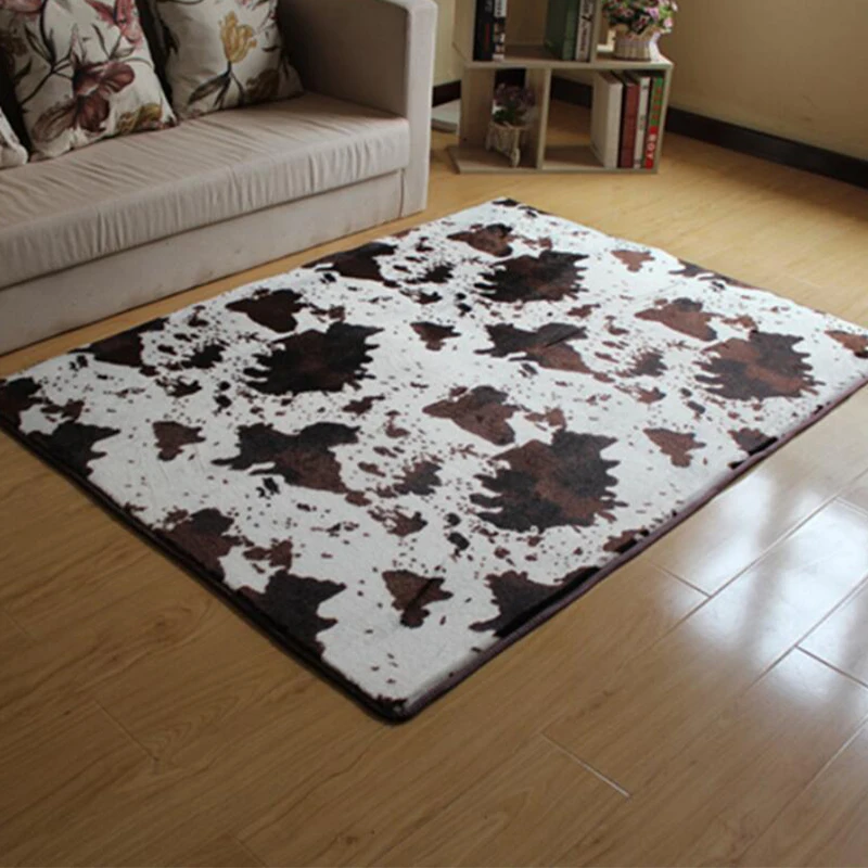 Nordic Simple Cow Printed Shaggy Carpet For Living Room Kids Room Floor Rugs Fluffy Mats Imitation Animal Skin Faux Fur Area Rug