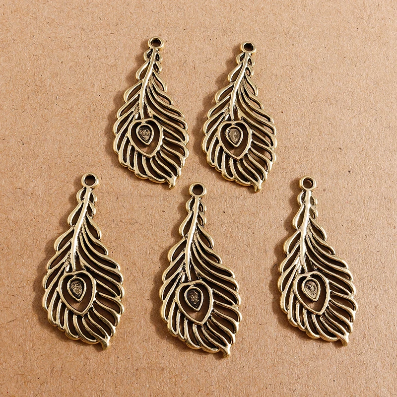 

15pcs 17*39mm Vintage Gold Color Alloy Feather Charms for Jewelry Making Pendants Necklaces Drop Earrings DIY Keychain Accessory