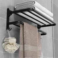 towel holder punch free bathroom accessories folding hook storage shower rack space aluminum wall mounted organizer hanger