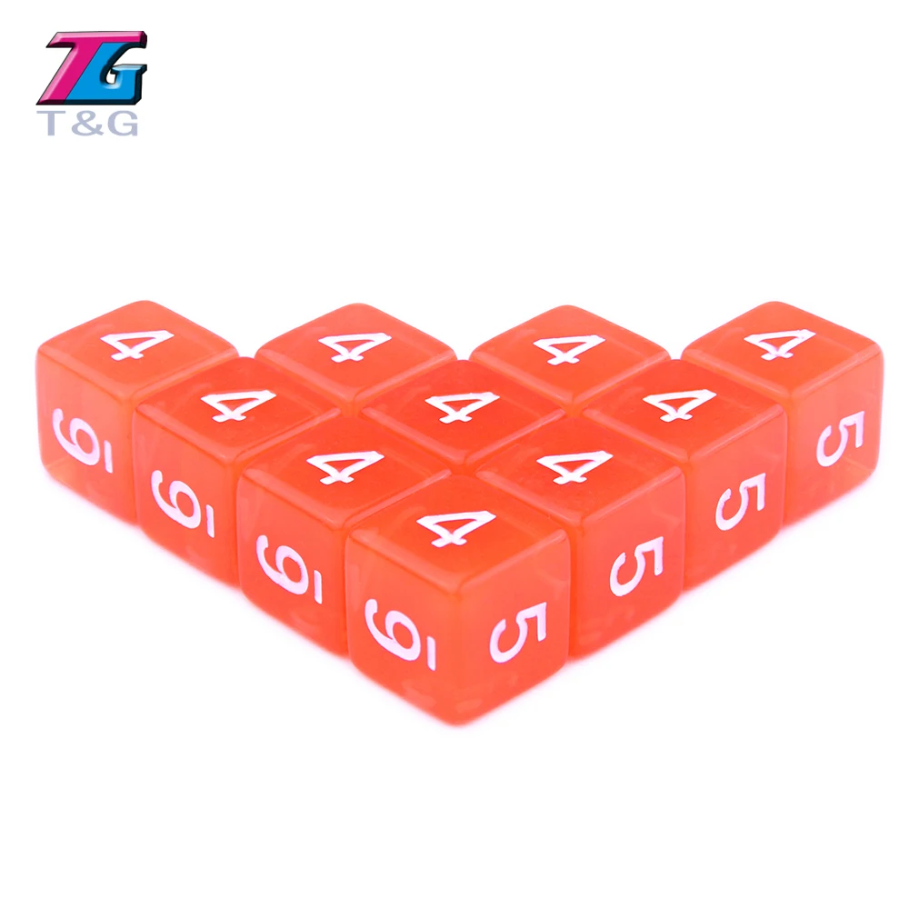 

10pcs/lot 16mm 6 colors transparent colored digital d6 dice,number 1-6,division game poker,boardgame