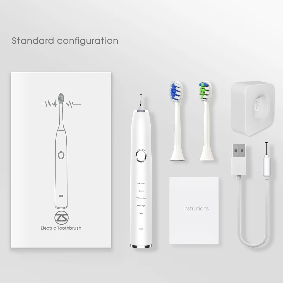 

[zs] Base Wireless Charging LED Display IPX8 Waterproof With 8 Brush Heads 5 Mode Sonic Electric Toothbrush Aldult Clean Teeth