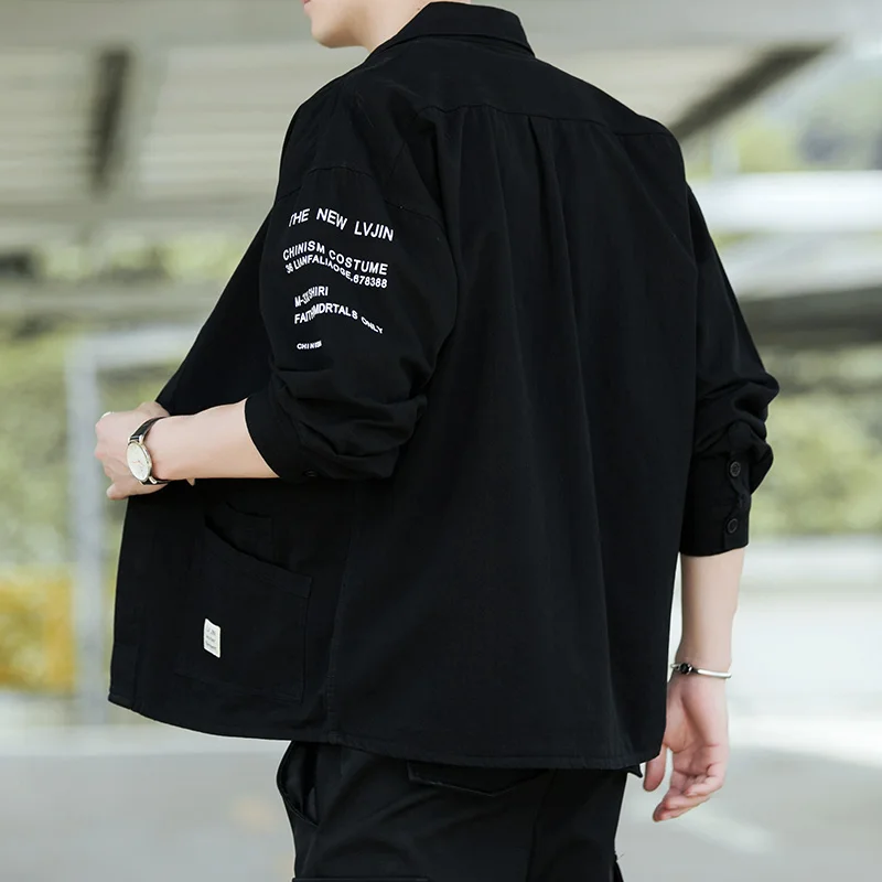 Men Shirt 2020 Long Sleeve Patchwork Loose Tooling Military Sweat Casual Street Cotton Tuxedo Formal Anti-wrinkle Dress Shirts |