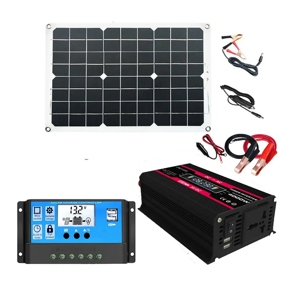 

12V/24V Solar Panel System 18V 18W Solar Panel Battery Charge Controller 300W Solar Inverter Kit Complete Power Generation