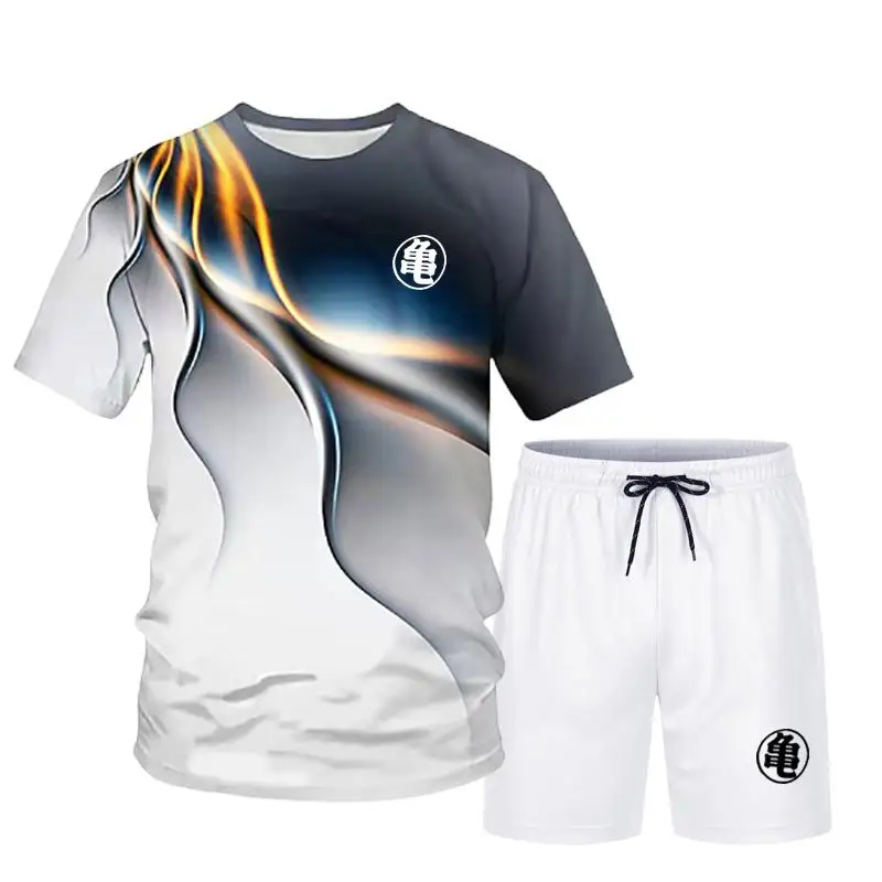 

Стильная, удобная и дышащая мужская футболка из двух частей 3D + шорты, мужская летняя лучшая футболка, Мужская модная футболка