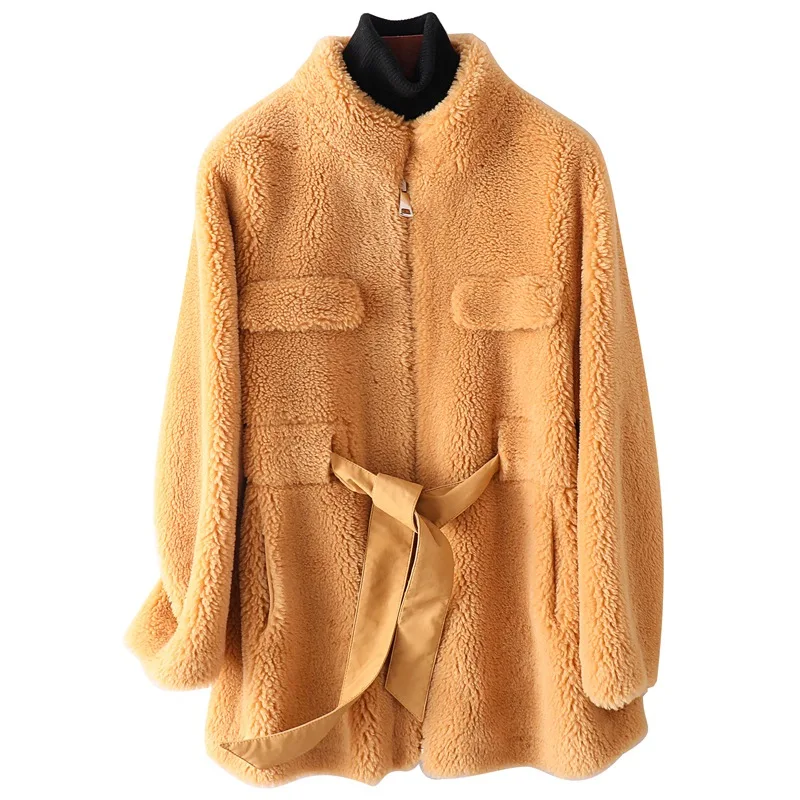 Genuine Wool Fur Coat Autumn Winter Women Outerwear Jackets LF9085