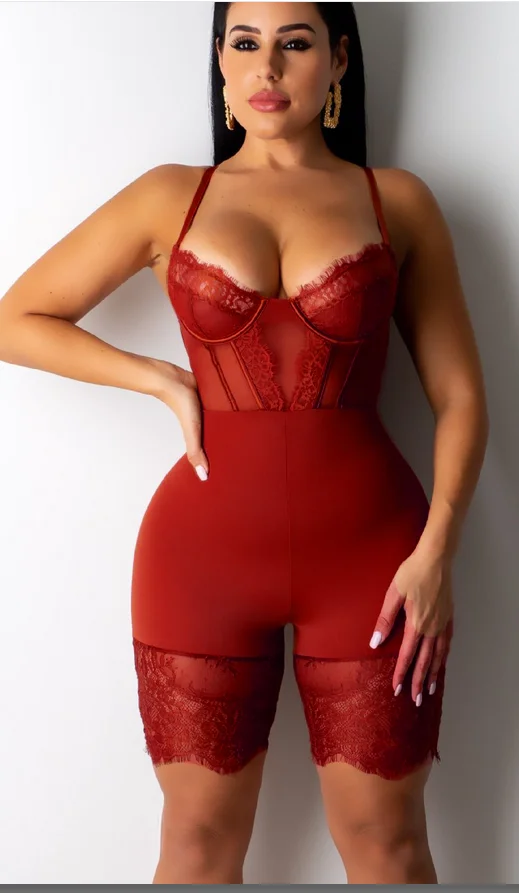 Women Sexy Romper Lace Backless Shorts Jumpsuit Hollow Out Playsuit Bodysuit Crop Top Button Short Romper Pajamas Women Jumpsuit