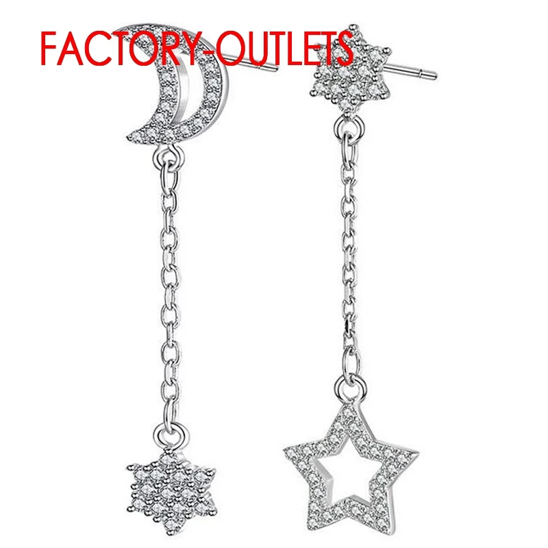 

Factory Outlet Fashion Jewelry Star & Moon Shape Pendant Long Tassel Earrings For Women 925 Sterling Silver Bridal Earrings