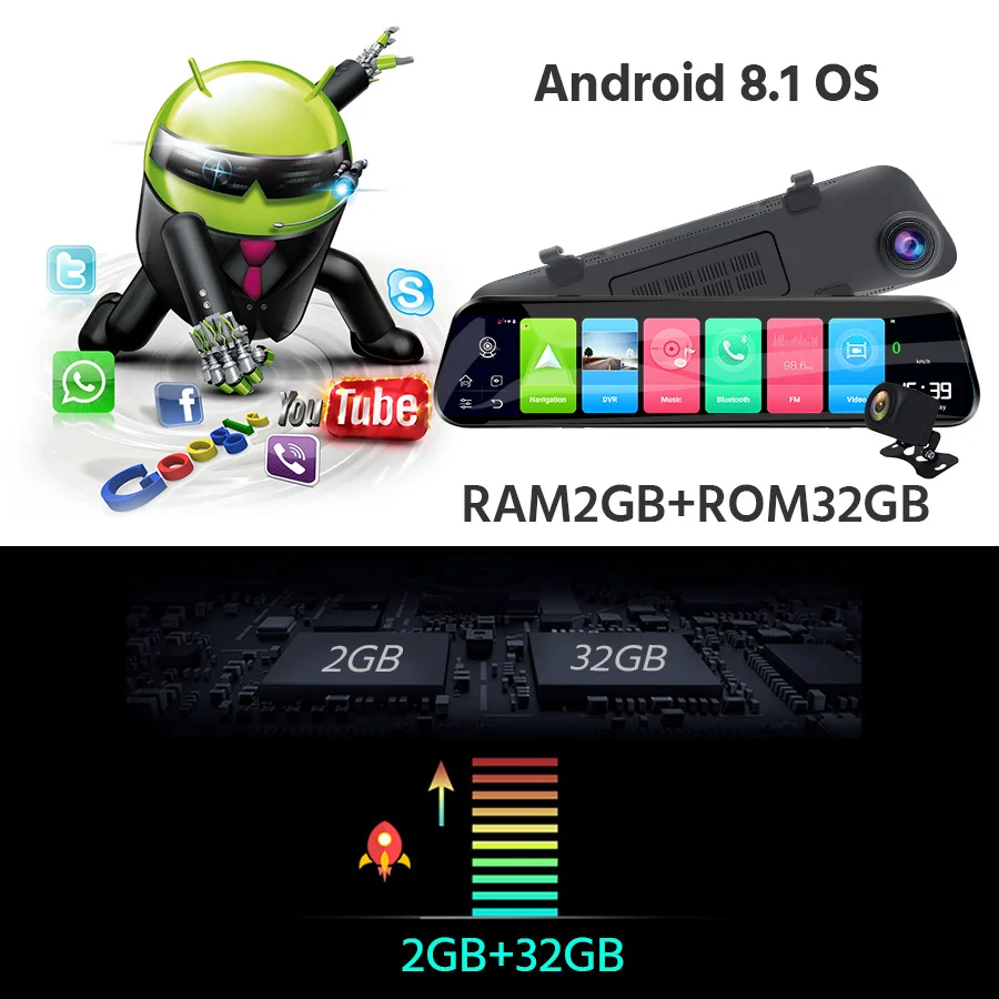 E ACE D14 Dvr Android 4G потоковое зеркало заднего вида навигация ADAS Автомобильная камера 12