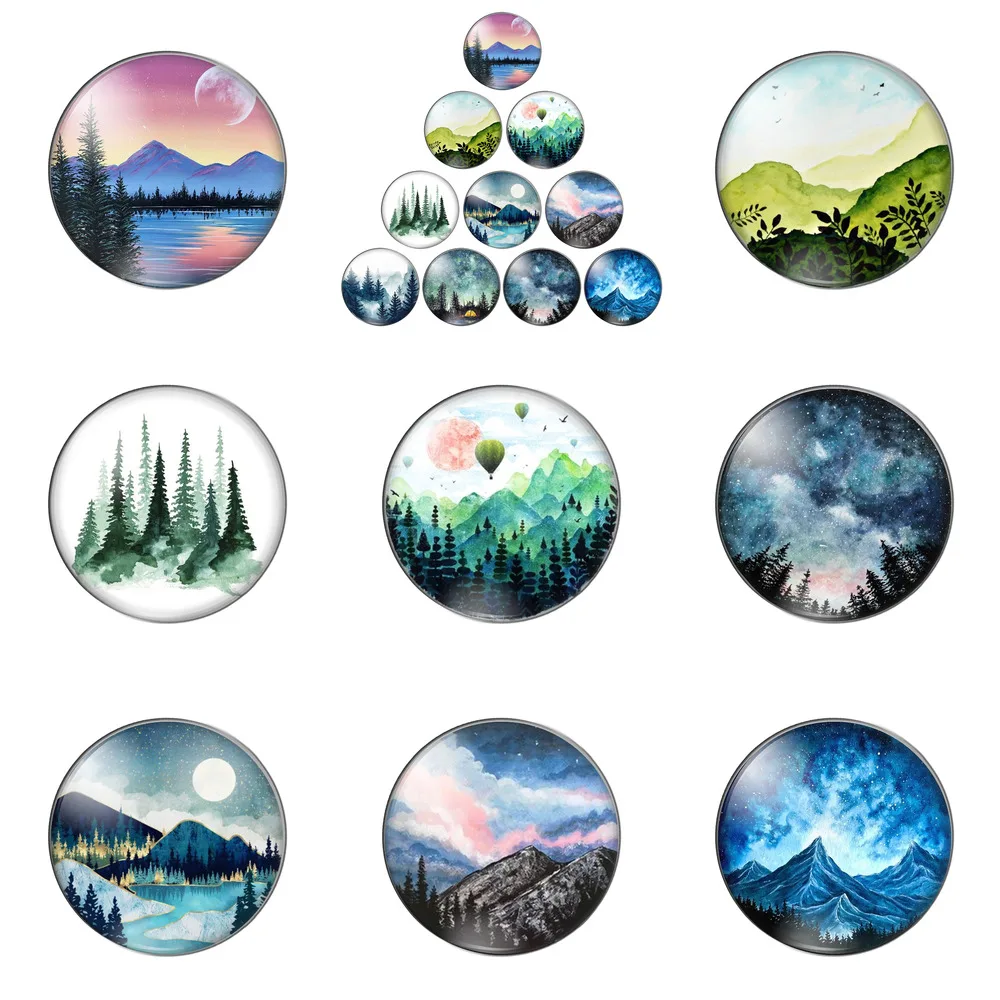 

Beautiful Scenery Landscape Forestlake Round Photo Glass Cabochon Demo Flat Back Making Findings Handmade DIY Accessories