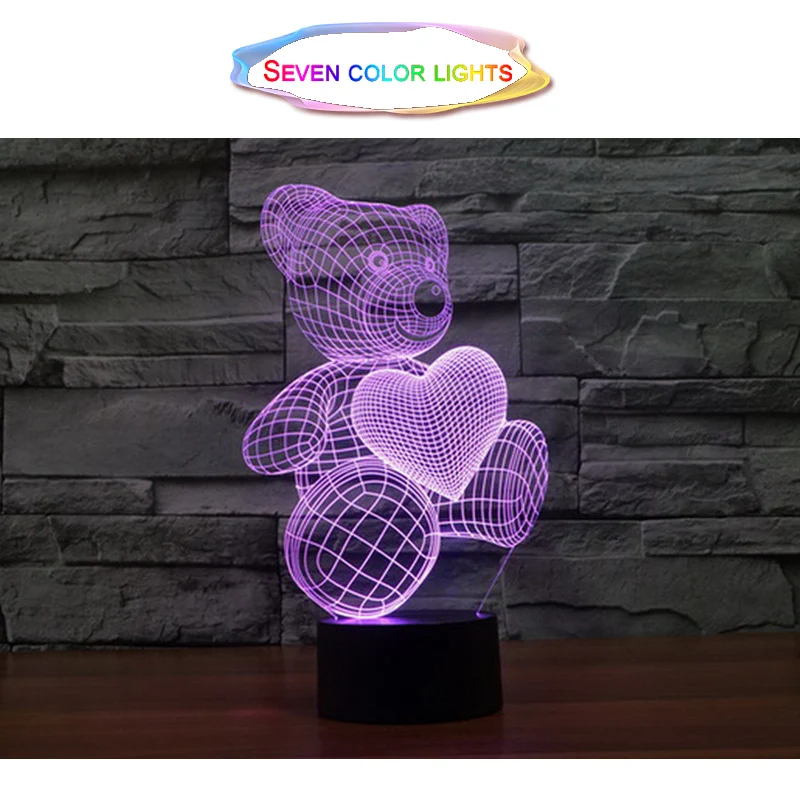 

Holidays & Birthdays Gift Cute love bear 3D LED Night Light USB 7 Colors Decoration Touch Switch Househould lamp for kids