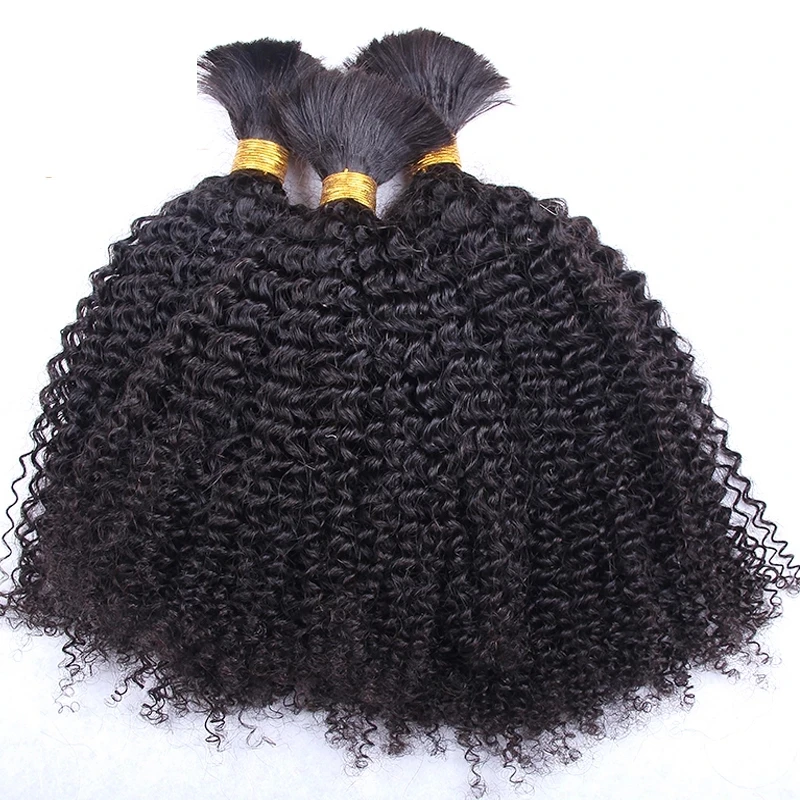 

Mongolian Afro Kinky Curly Human Hair Bulk 3Bundles Braiding Hair Weaving No Weft Long Kinky Curly Human Hair Bundles Extensions