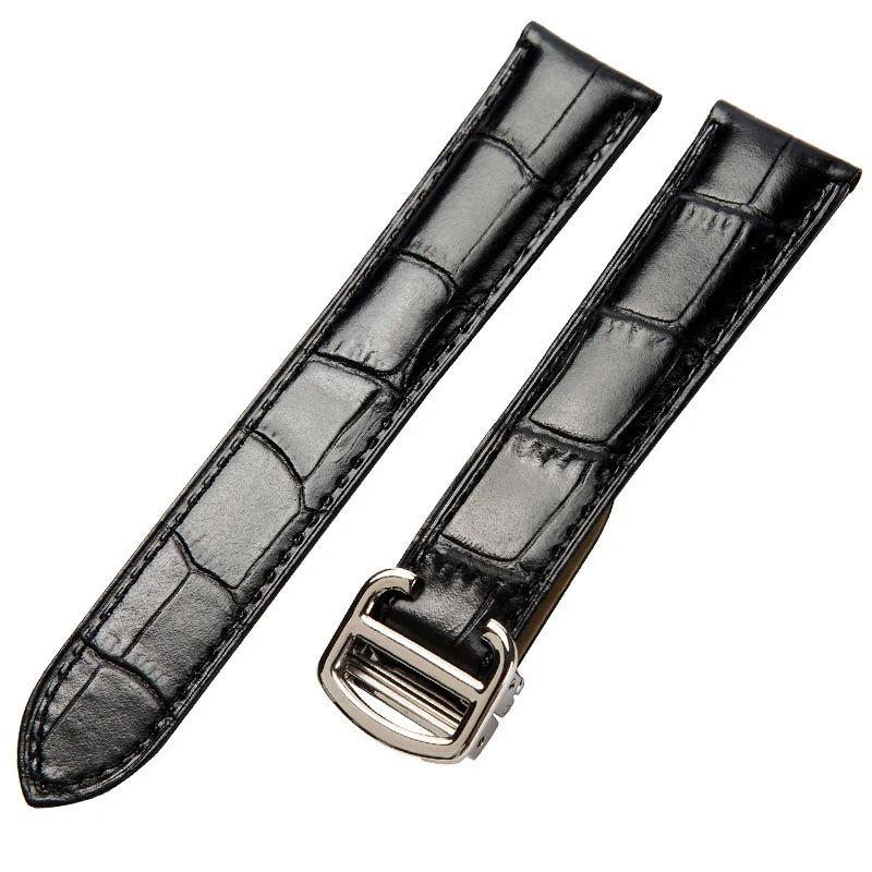 Натуральная кожа ремешок для часов 20/22/23/24/25 мм подходит для Cartier Tank Solo W6700255 ремешок для часов для Для мужчин/Для женщин - Цвет ремешка: black with silver