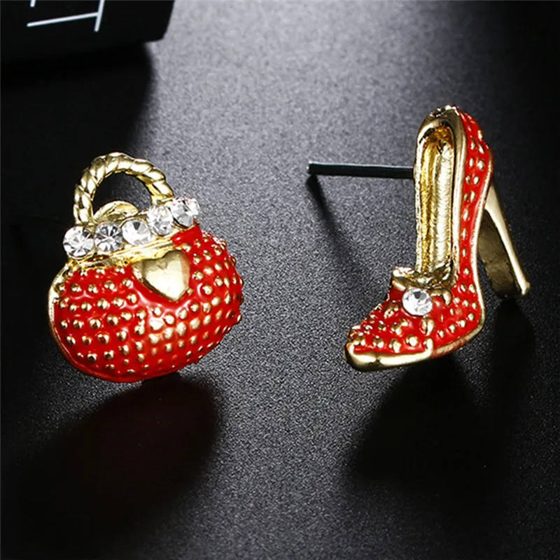 

Fashion Cute Bags Heels Shoe Asymmetric Earrings For Women Gold Wholesale High Quality Boucle