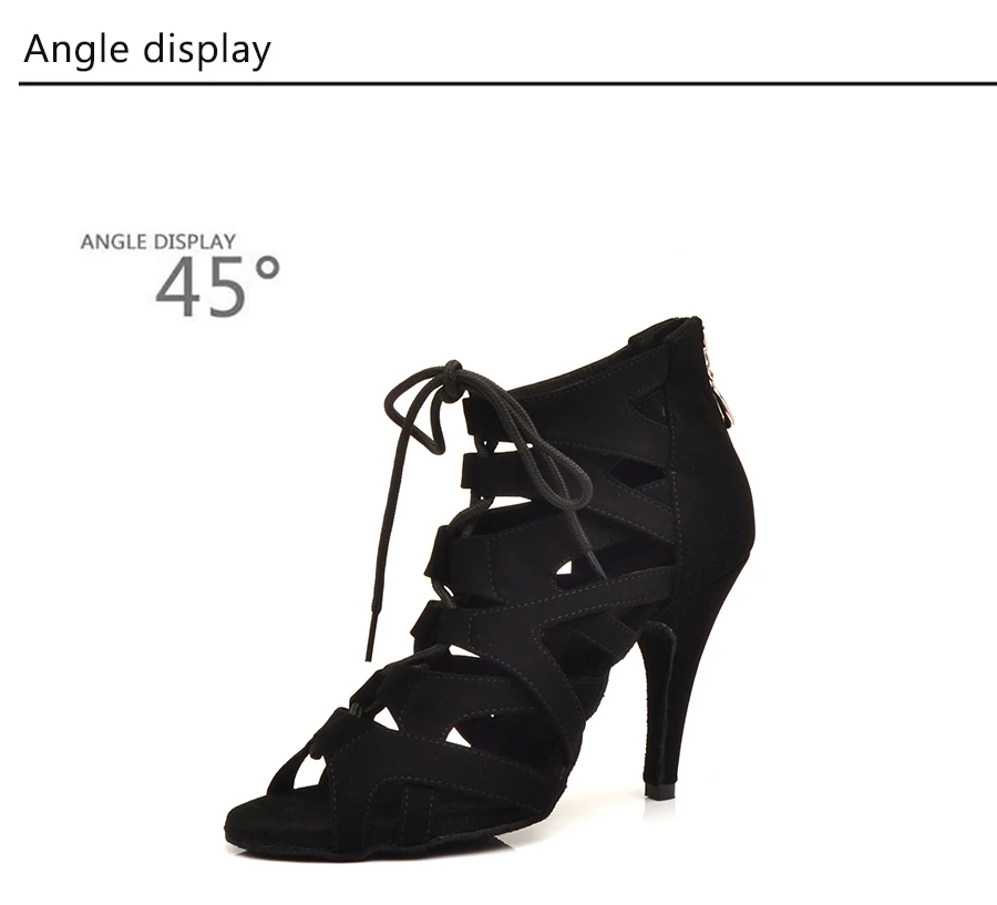 Black Suede Latin Dance Shoes Ladies High Heel Brown High Banded Ballroom Dance Shoes Stage Performance Party Indoor Soft Bottom
