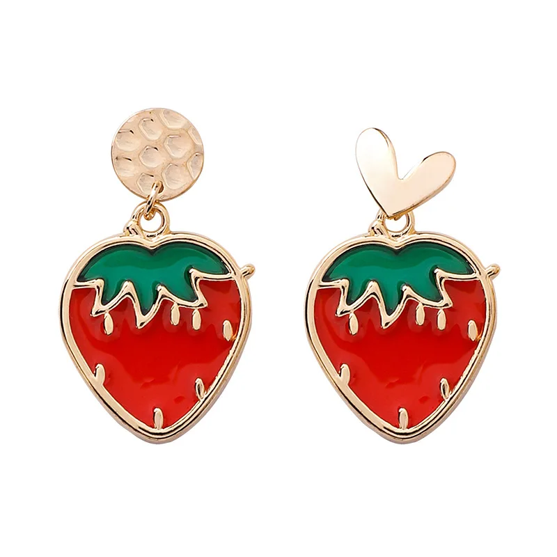 Kawaii Red Pink Strawberry Fruits Earrings Female Cute Korean Fashion Jewelry for Women Accessories Brincos Oorbellen | Украшения и