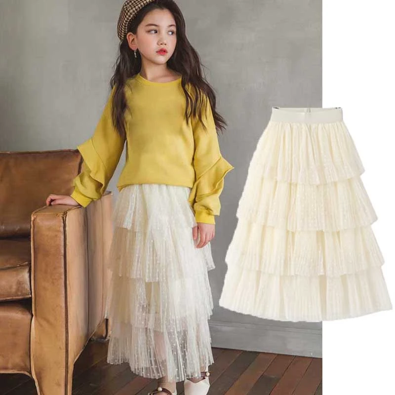 Школьная одежда юбки для девочек подростков длинная многослойная юбка с высокой