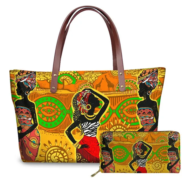 

Women 2pcs Custom mode Handbags&Purse Set for Ladies Afro Black Girl Magic Melanin Poppin Hand Bag Females Custom Name Tote Bags