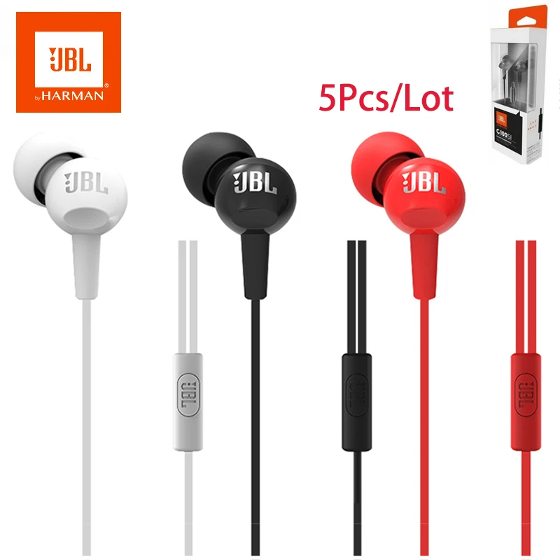 

Wholesale 5pcs/lot JBL C100Si Stereo Wired Headphones Deep Bass Music Sports 3.5mm Headset In-ear Earbuds With MIC By HARMAN