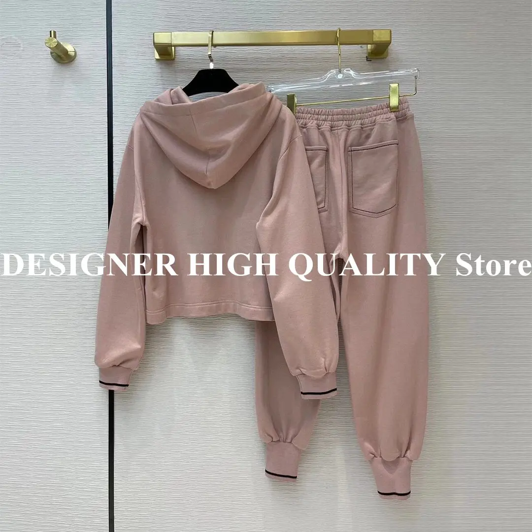 2021 New Spring Tracksuit Women Ribbon Drawstring Hooded Hoodies Pullover With Long Pants Casual Cotton 2 Piece Set Suit