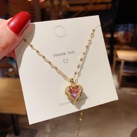 ocean heart birthday necklace female temperament titanium steel clavicle chain fashion heart shaped colorful crystal pendant