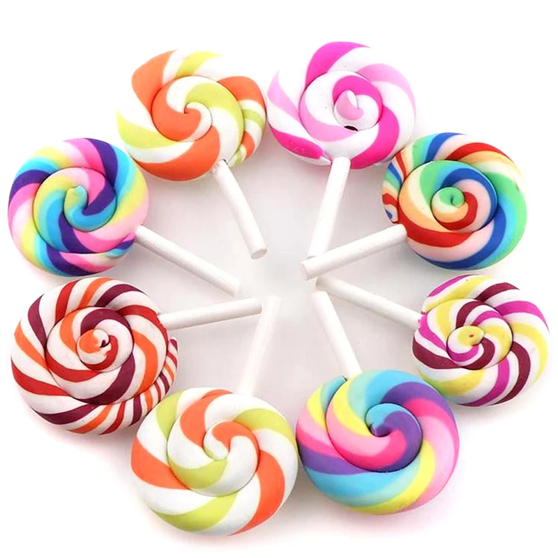 

Polymer Clay Rainbow Color Lollipops Dollhouse Party Decoration Candy Miniatures Doll House Lollipops 4 Pcs