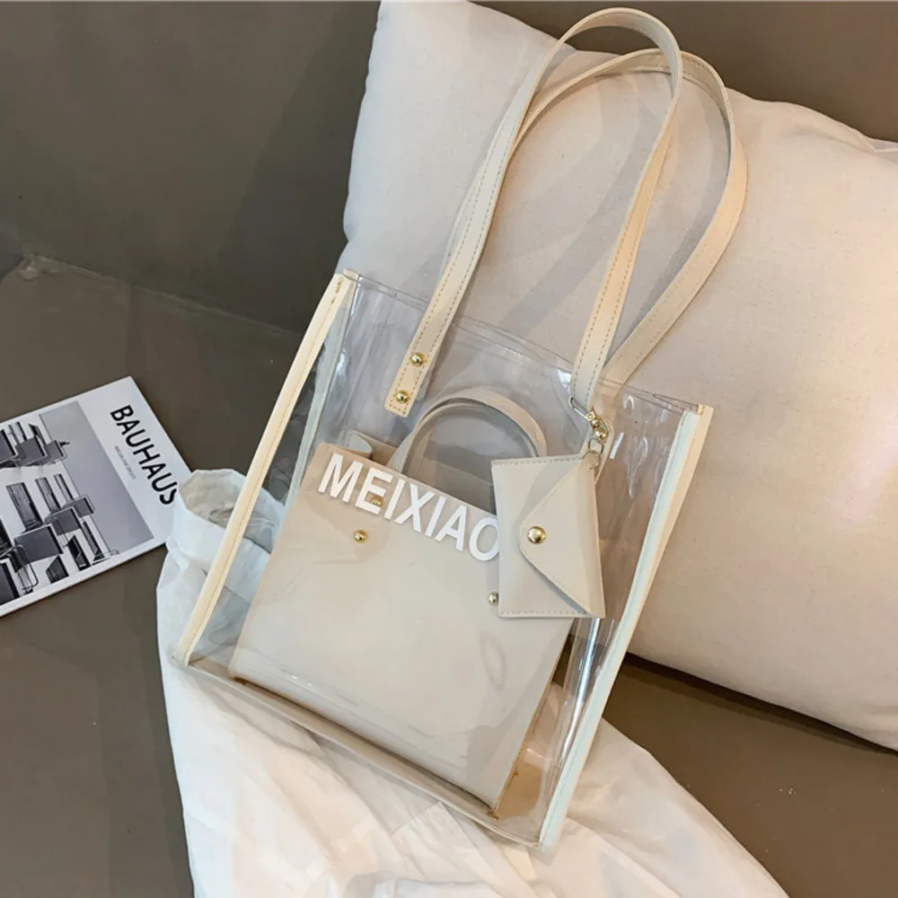 

Fashion Winter Reusable Shopping High Capacity Tote Korean Transparent Shoulder HandBag Women's Son-mother Bag Versatile