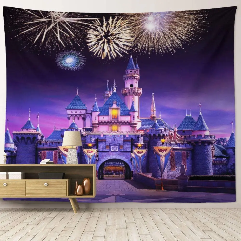

Nature Art Castle Fireworks Night Wall Hanging Fabric Tapestry, Fairyland Wall Decor