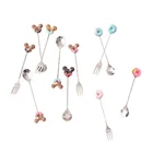 Disney Микки Нержавеющаясталь пончик, ложки, вилки, торт Кофе десерт Чай Мороженое Ложки для помешивания конфеты стильная футболка с изображением персонажей видеоигр Чай ложка