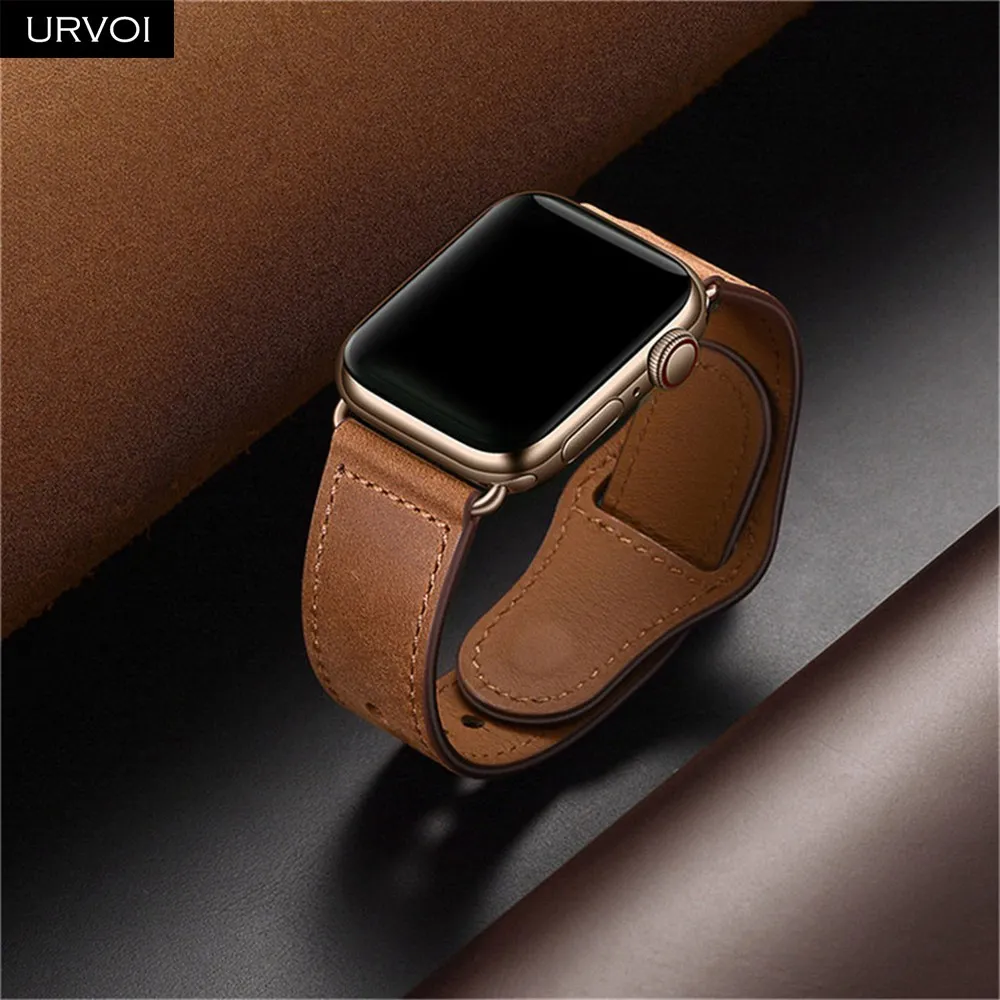 URVOI ремешок для apple watch серии 5/4 3, 2, 1, ремешок для наручных часов iWatch, большие размеры 40-44 мм спортивный ремешок из натуральной кожи Swift Pin& tuck ручной работы