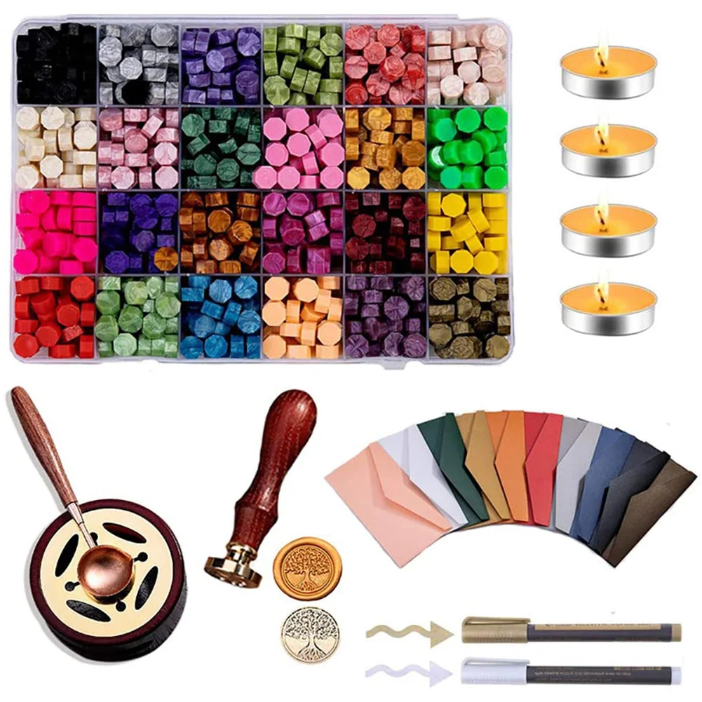 

Vintage Wax Seal Kit DIY Sealing Wax Gift Box Invitation Envelope Decoration Stamp Retro Wax Set Wedding Decorative Stamp Craft