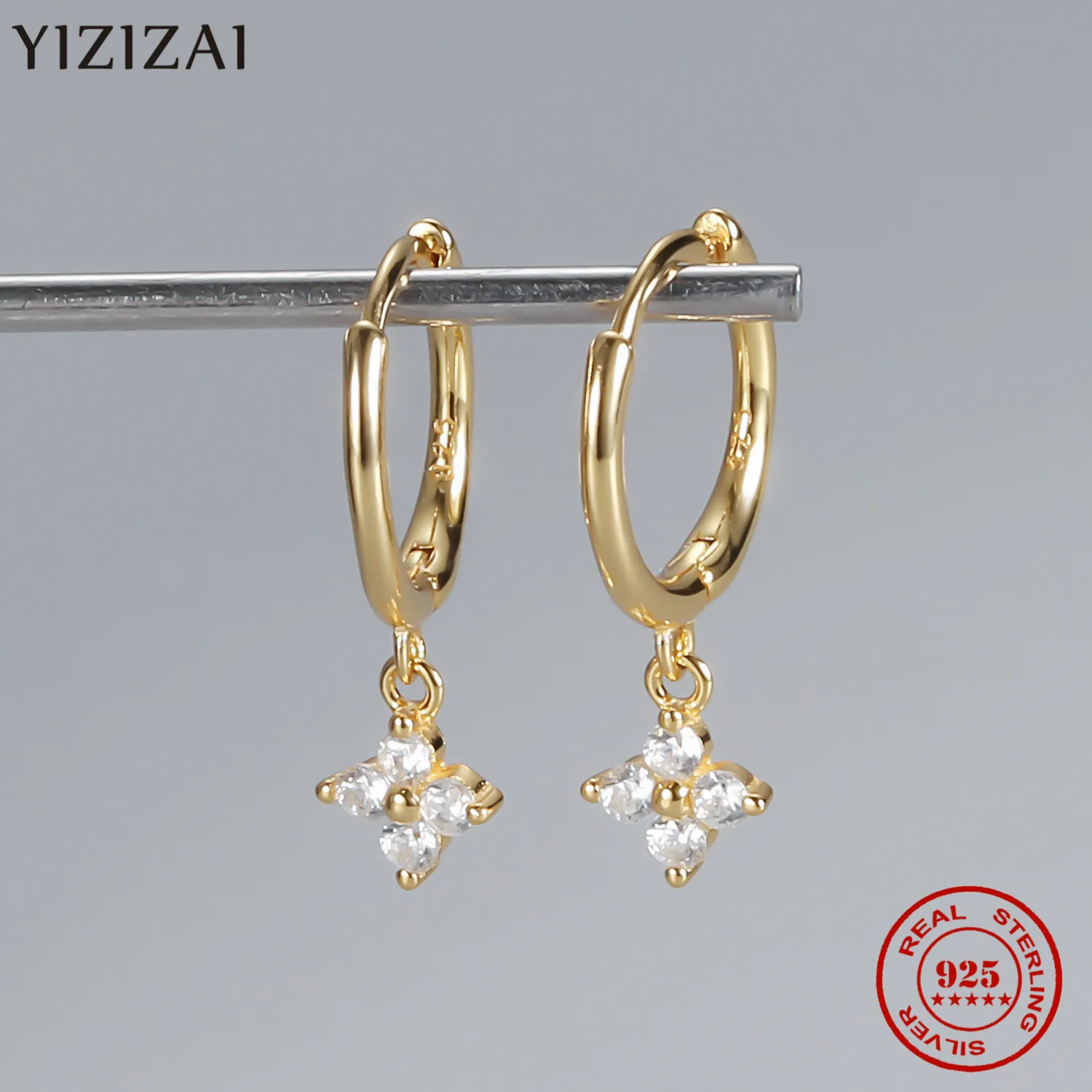 

YIZIZAI натуральная 925 стерлингового серебра женские уникальный с циркониевым кристаллом, нерегулярные Цветок Подвесные серьги в виде колец, л...