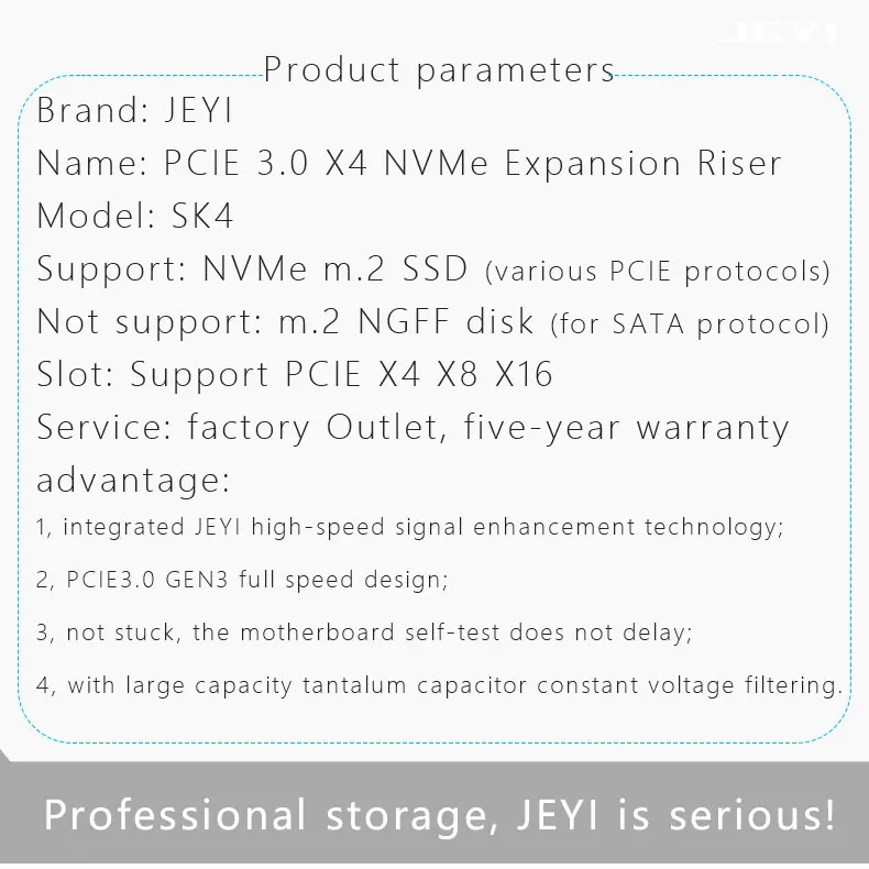 JEYI SK4 Pro M.2 NVMe SSD NGFF к PCIE X4 адаптер M ключ интерфейсная карта Suppor PCI Express 3,0x4 2230-2280 Размер m.2 полная скорость