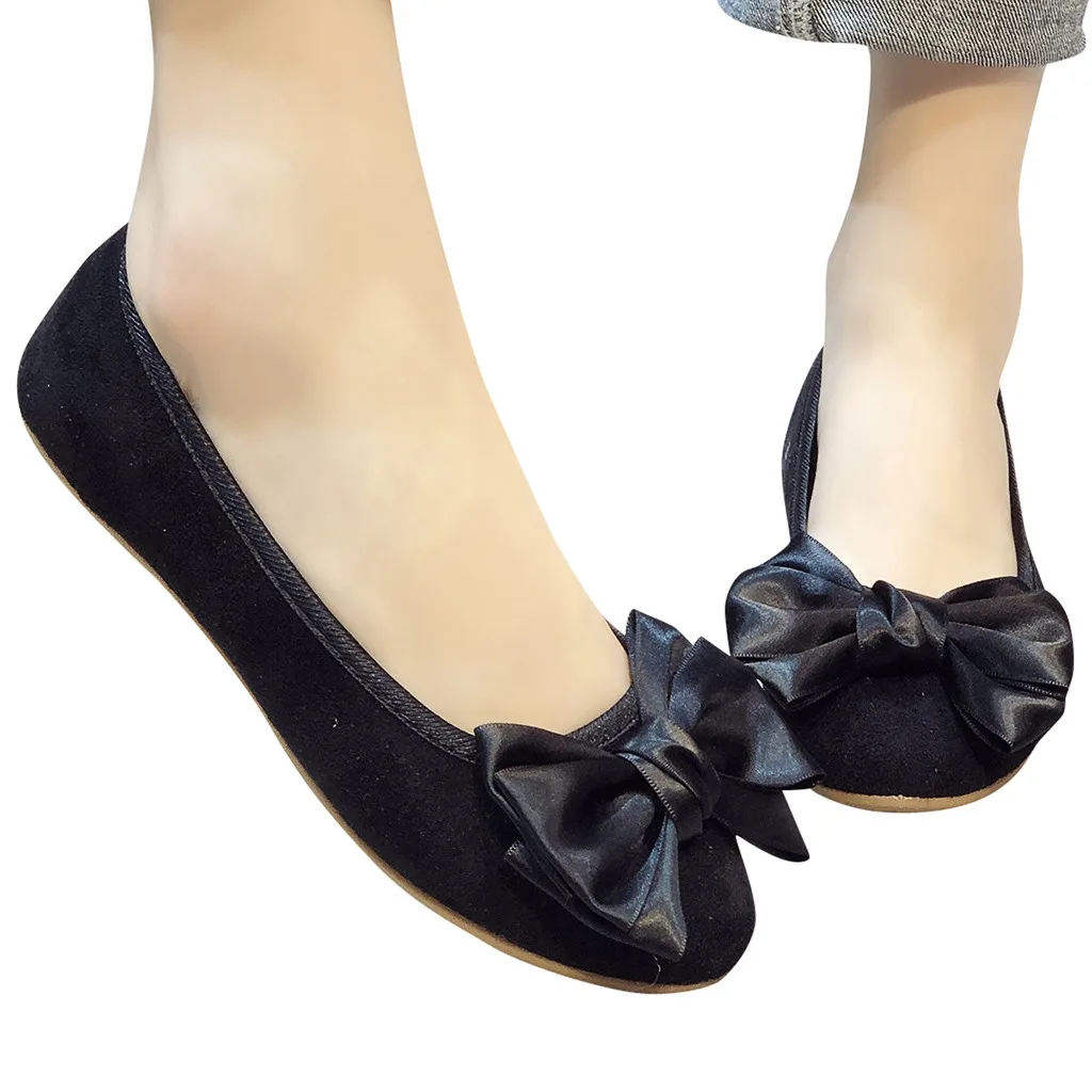

2021 Spring New Fashion Women's Flat Single Shoes Solid Color Round Toe Bow Lovely Casual Soft Sole No-slip Ladies Shallow Shoes