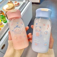creative cute water bottles for girls kawaii cartoon clear glass water bottle portable leakproof kids student drinking bottle