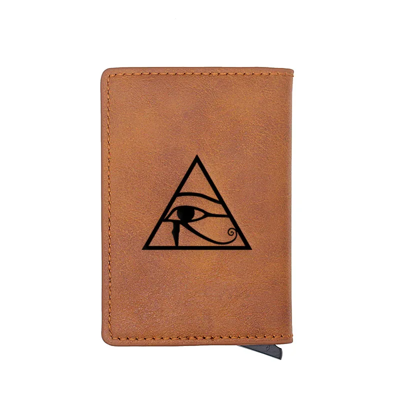 

Classic Masonic Eye of God Carve Card Holder Wallets Men Rfid Trifold Leather Slim Mini Small Money Bag Male Purses