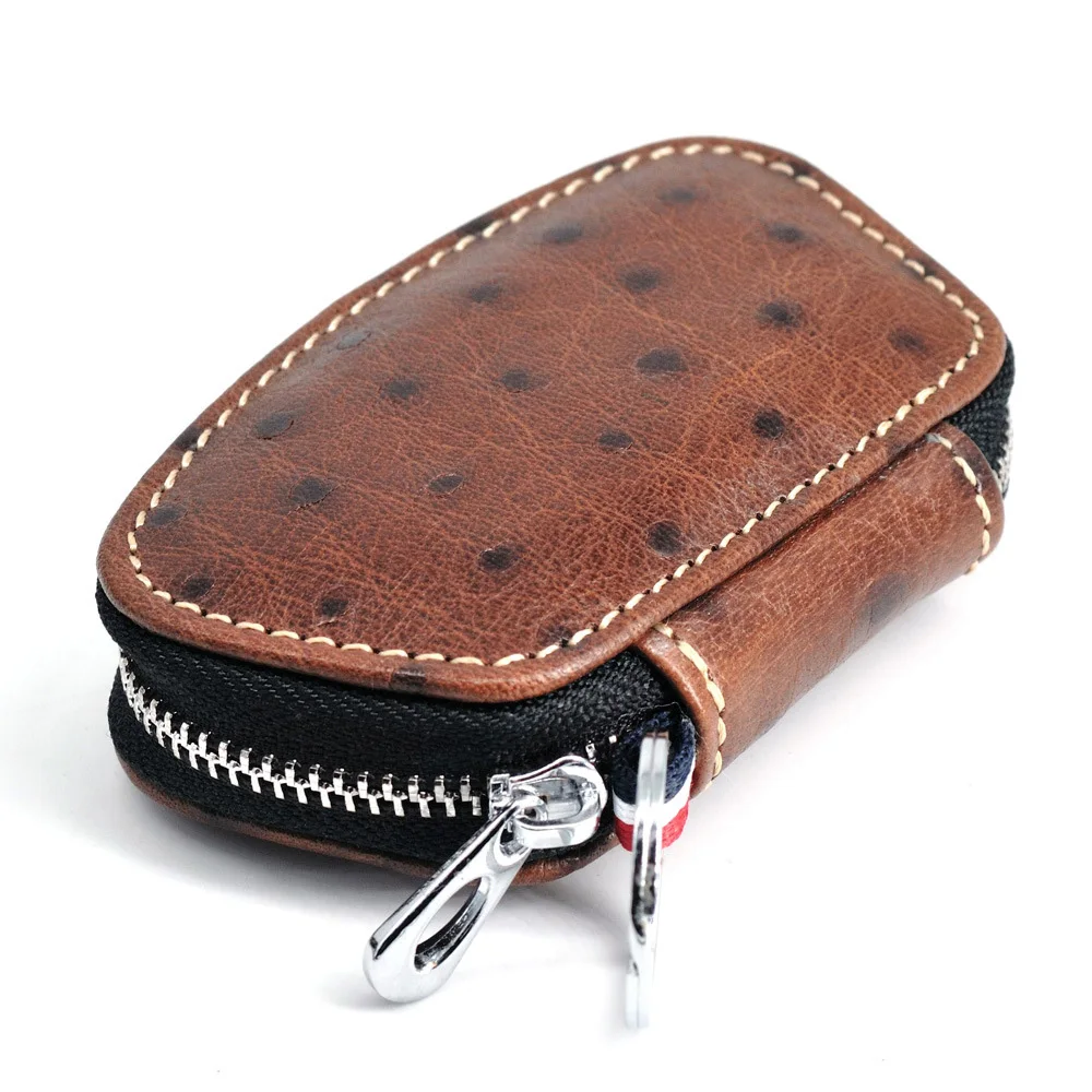 100% натуральная кожа страусиный узор Автомобильный ключ мужской коровья кожаная сумка для ключей на молнии