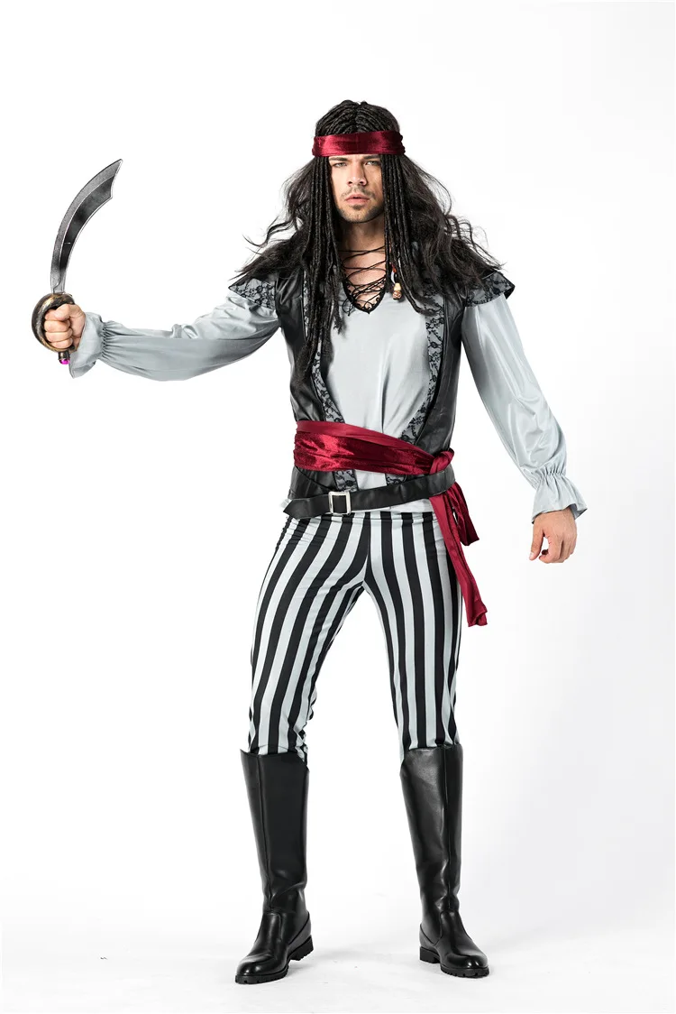 Jack Sparrow Pirate Costume Adult Cosplay Fancy Dress Carnival Captain Pirates Caribbean Halloween Party For Mens | Тематическая